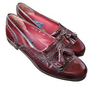 Mario Bruni Leather Loafers Tassles Vintage Size 9M Italian Maroon